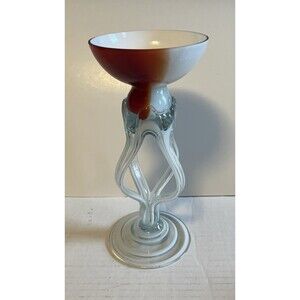 Krosno Jozefina Hand Blown Red & White Glass Octopus Candle Holder Votive Cup